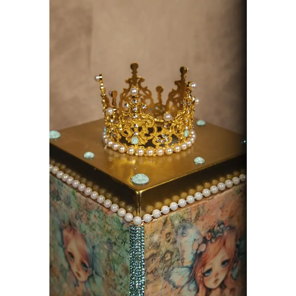 Princess Rhinestone Vanity Tissue Box Cover Crown Baroque Pop Art Decor Royal